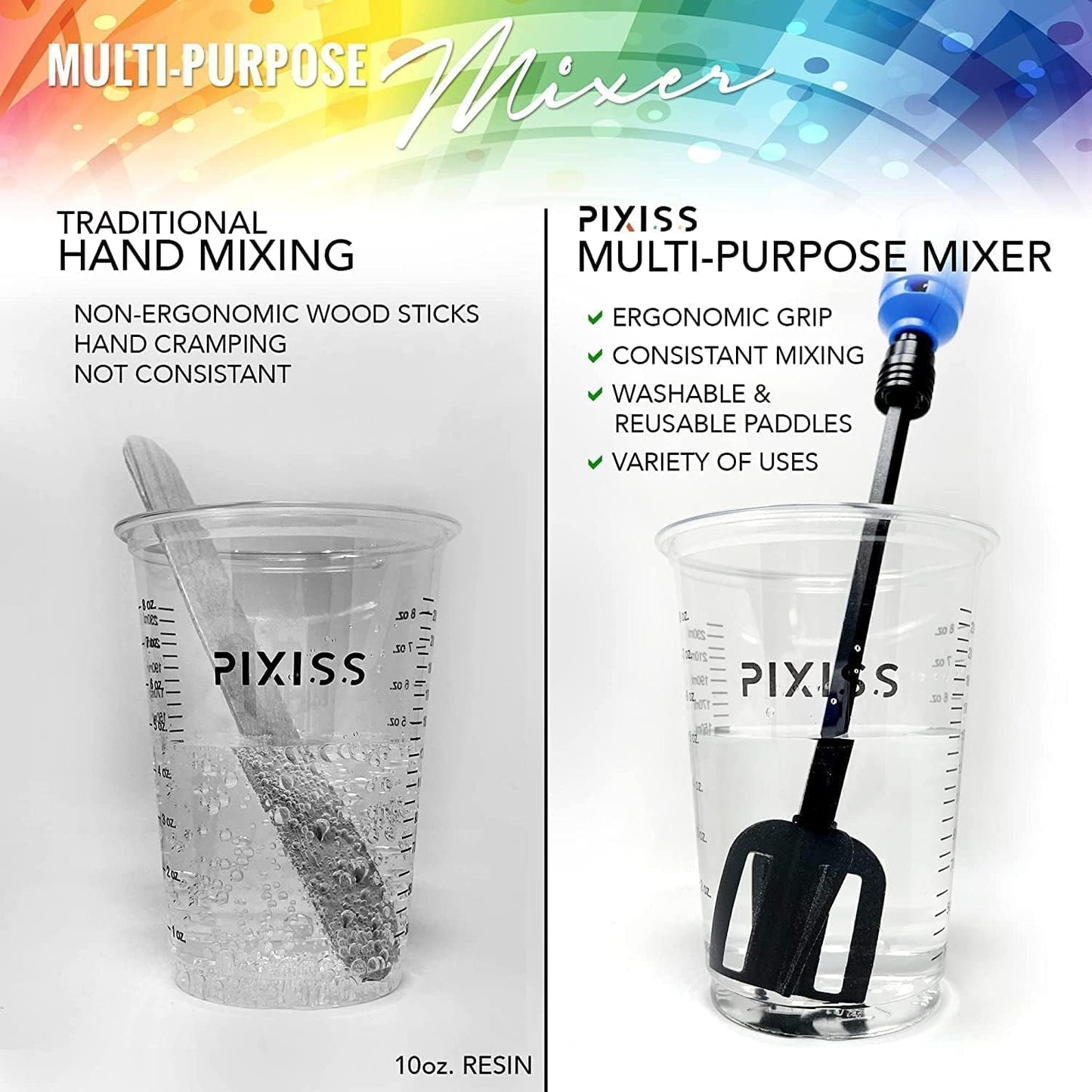 Pixiss Premium Handheld Resin Mixer, Handheld Rechargeable Epoxy Mixer, Epoxy Resin Mixer Pro Grade, Resin Stirrer for Resin, DIY Crafts Tumbler, Minimize Bubbles with Resin Starter Kit