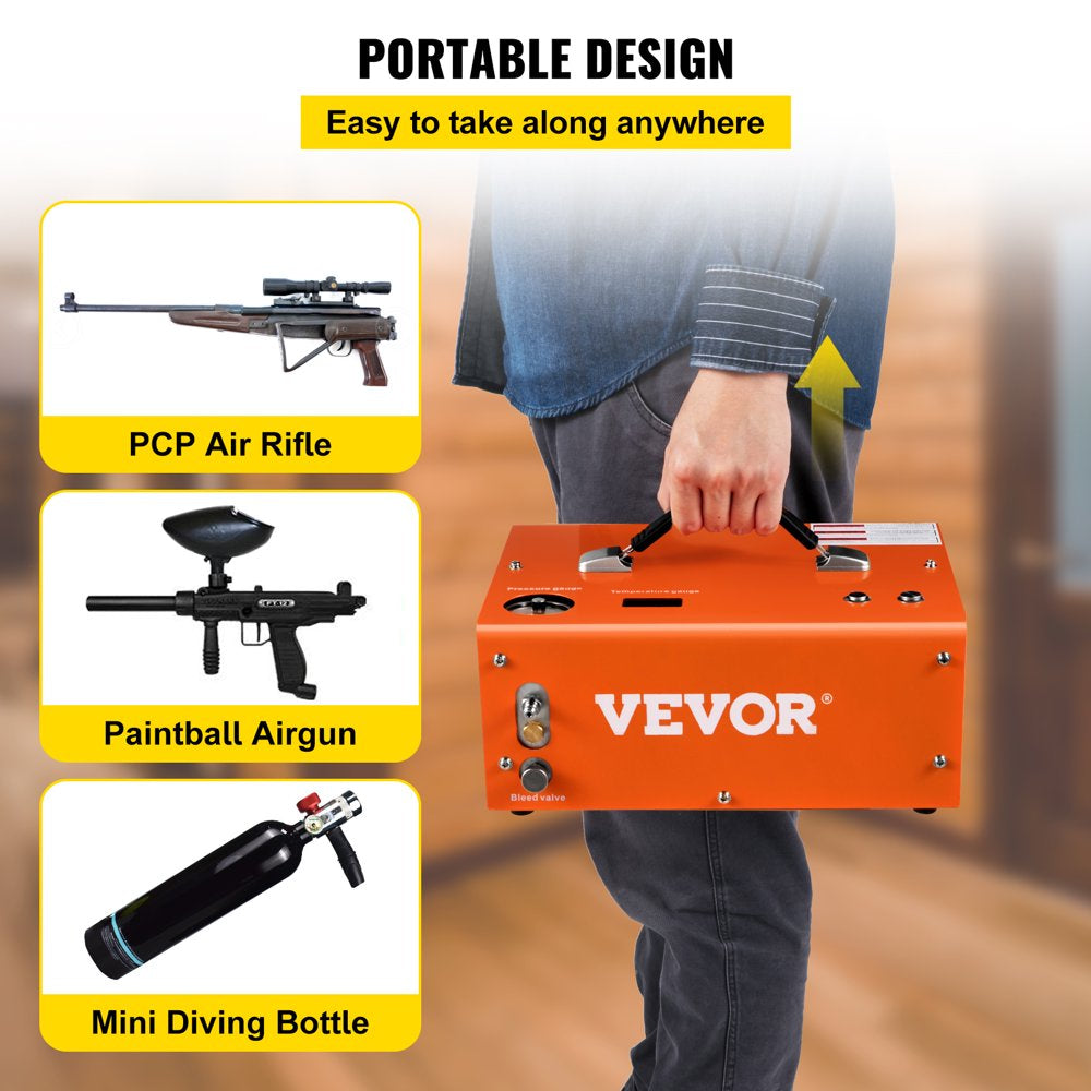 brand PCP Air Compressor, 4500PSI Portable PCP Compressor, 12V DC 110V/220V AC PCP Airgun Compressor Auto-Stop, W/ Built-In Adapter, Fan Cooling, for Paintball, Air Rifle, Mini Diving Bottle