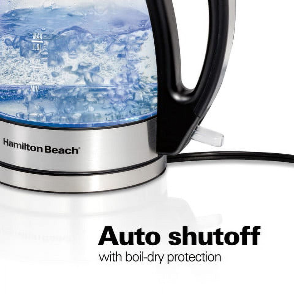 Compact Glass Kettle, 1 Liter, Stainless Steel and Black Accents, Model 40930