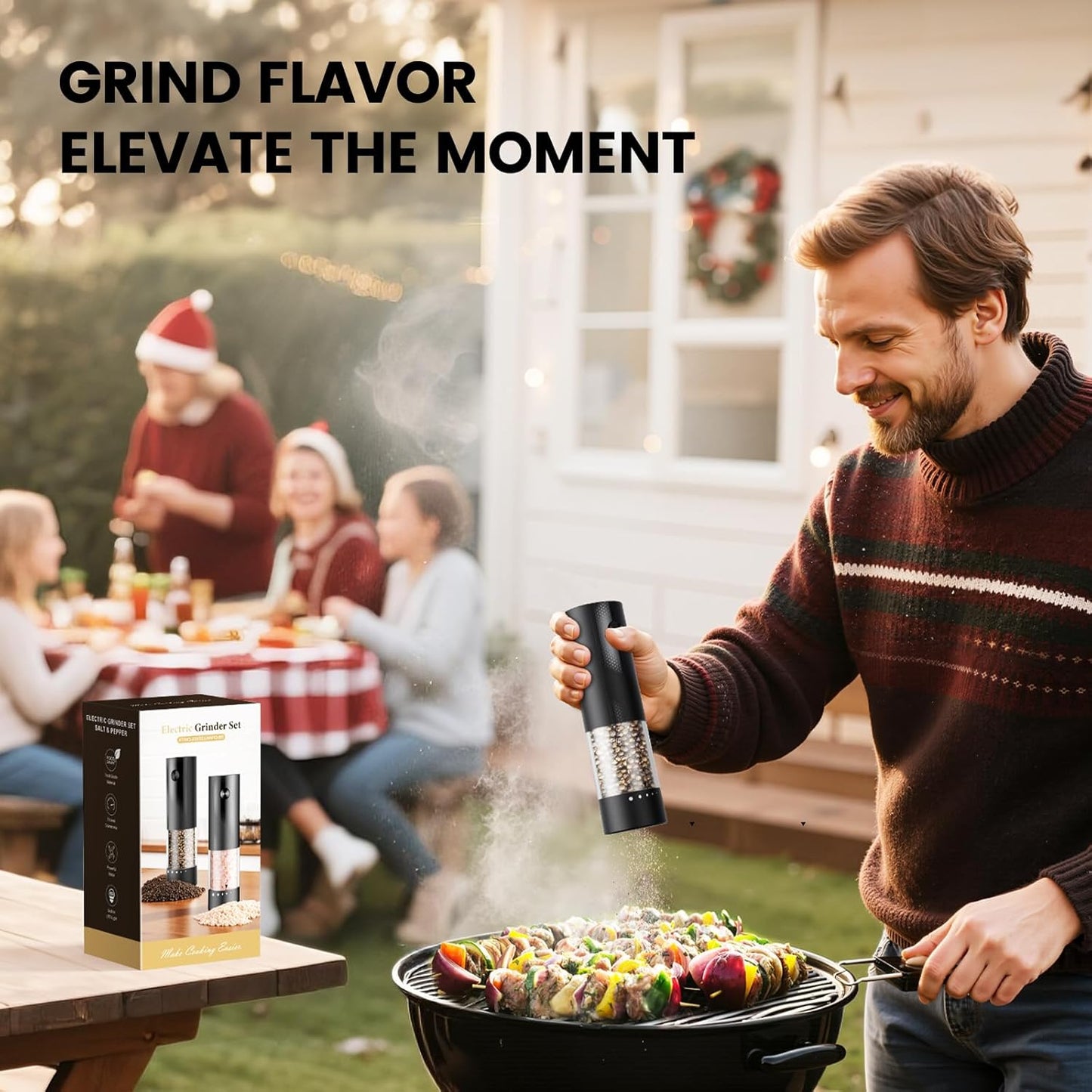 Electric Salt and Pepper Grinder Set - Rechargeable Automatic Salt and Pepper Shakers, Kitchen Appliances with External Adjustable Coarseness, Larger Hopper for Cooking, Home Gifts(2 Pack,Black/Black)