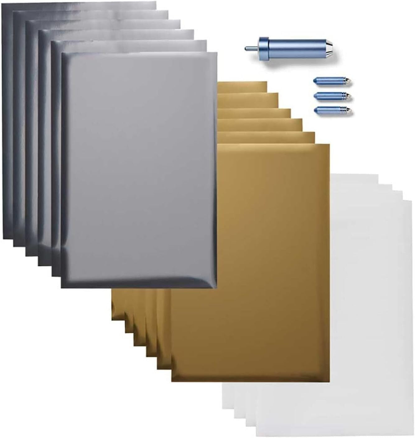 Cricut Foil Transfer Kit - for Cricut Maker & Explore Machines | Includes 12 Foil Transfer Sheets, 3 Cricut Tools in 1 with Interchangeable Tips, Tool Housing & Adhesive Tape