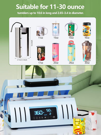 Tumbler Heat Press Machine for Dye Sublimation - 11-30Oz, with 4 Adjustable Memory Modes One-Click Selection, Suitable for Tumbler 20 and 30Oz