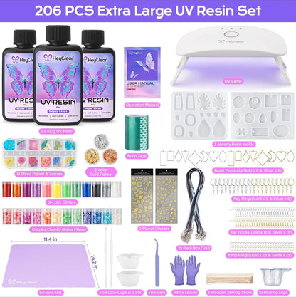 Heyclear UV Resin Molds Jewelry Making Kit with Light -300G Super Clear, Hard, Low Odor, Premixed and Fast Curing for Keychains, Earrings, DIY Craft Decorations