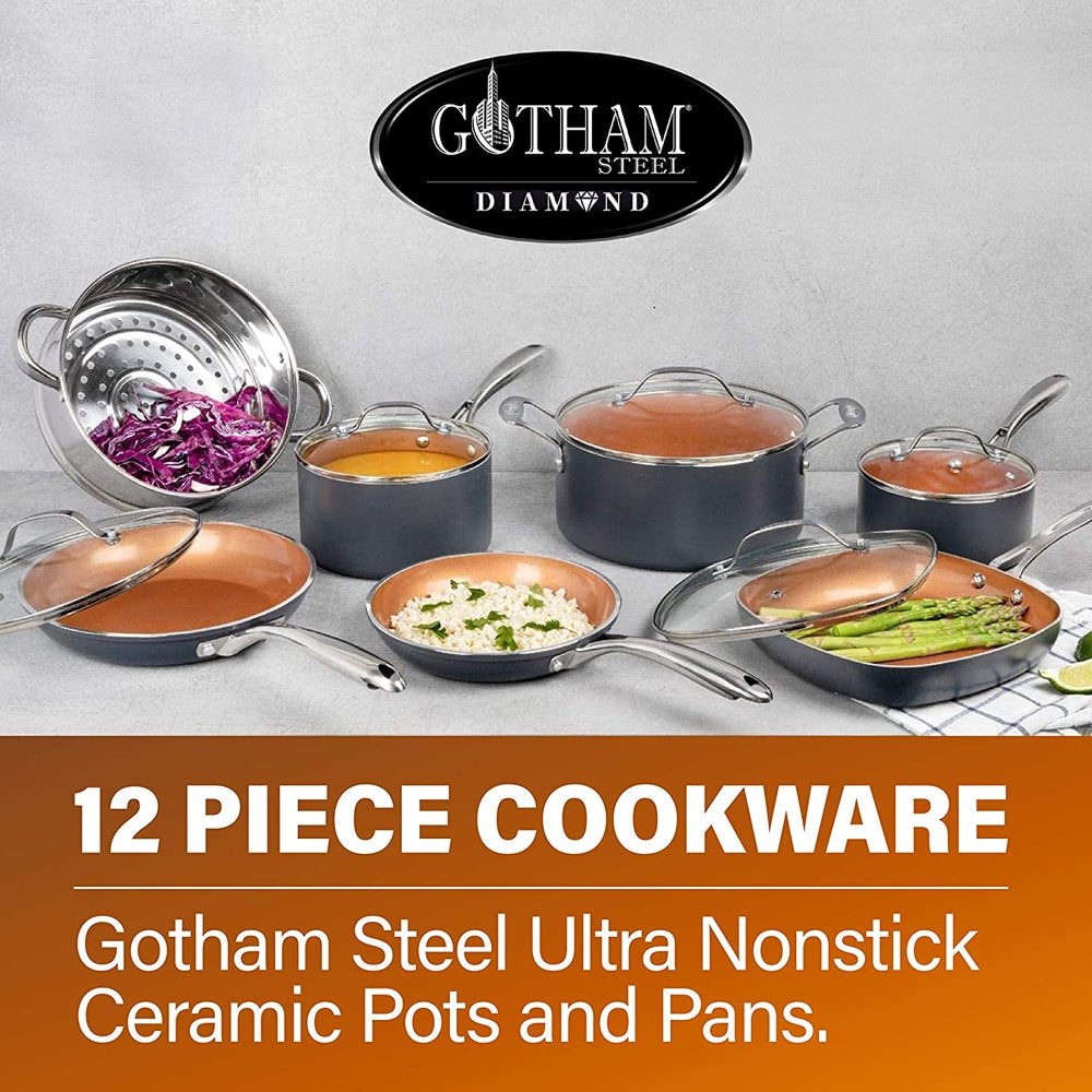 Diamond Pots and Pans Set Nonstick Cookware Set Includes Skillets Fry Pans Stock Pots, Dishwasher and Oven Safe12 Pcs