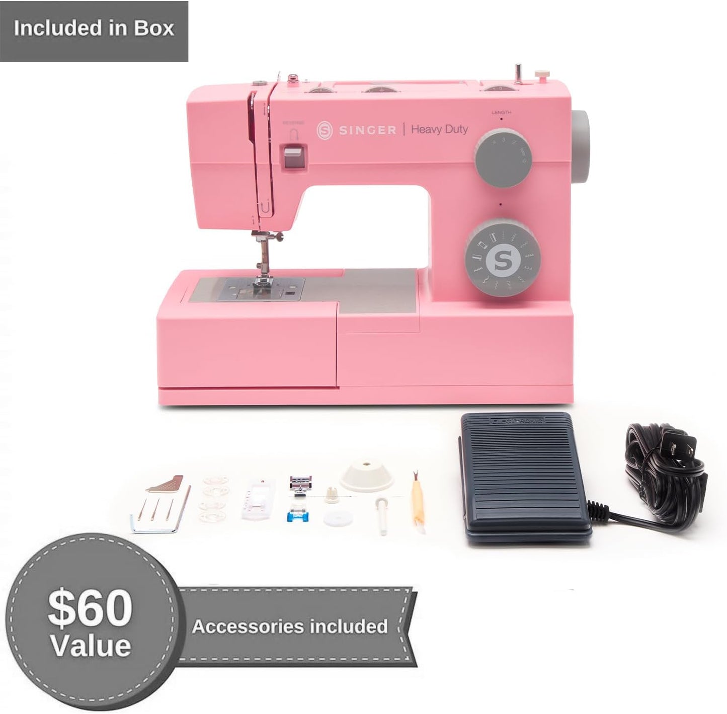 SINGER 4411 Heavy Duty Pink Sewing Machine with Accessories | High Speed, 69 Stitch Applications, Strong Motor, Metal Frame, LED Light & 4-Step Buttonhole