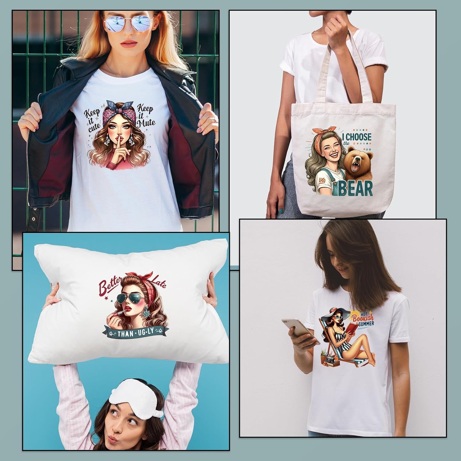 Dtf Transfers Ready to Press - 18 Pcs Sarcastic Women Iron on Transfers for T-Shirts, Funny Girl Heat Vinyl Patches Decals for Clothes, DIY Bag Pillow Decor