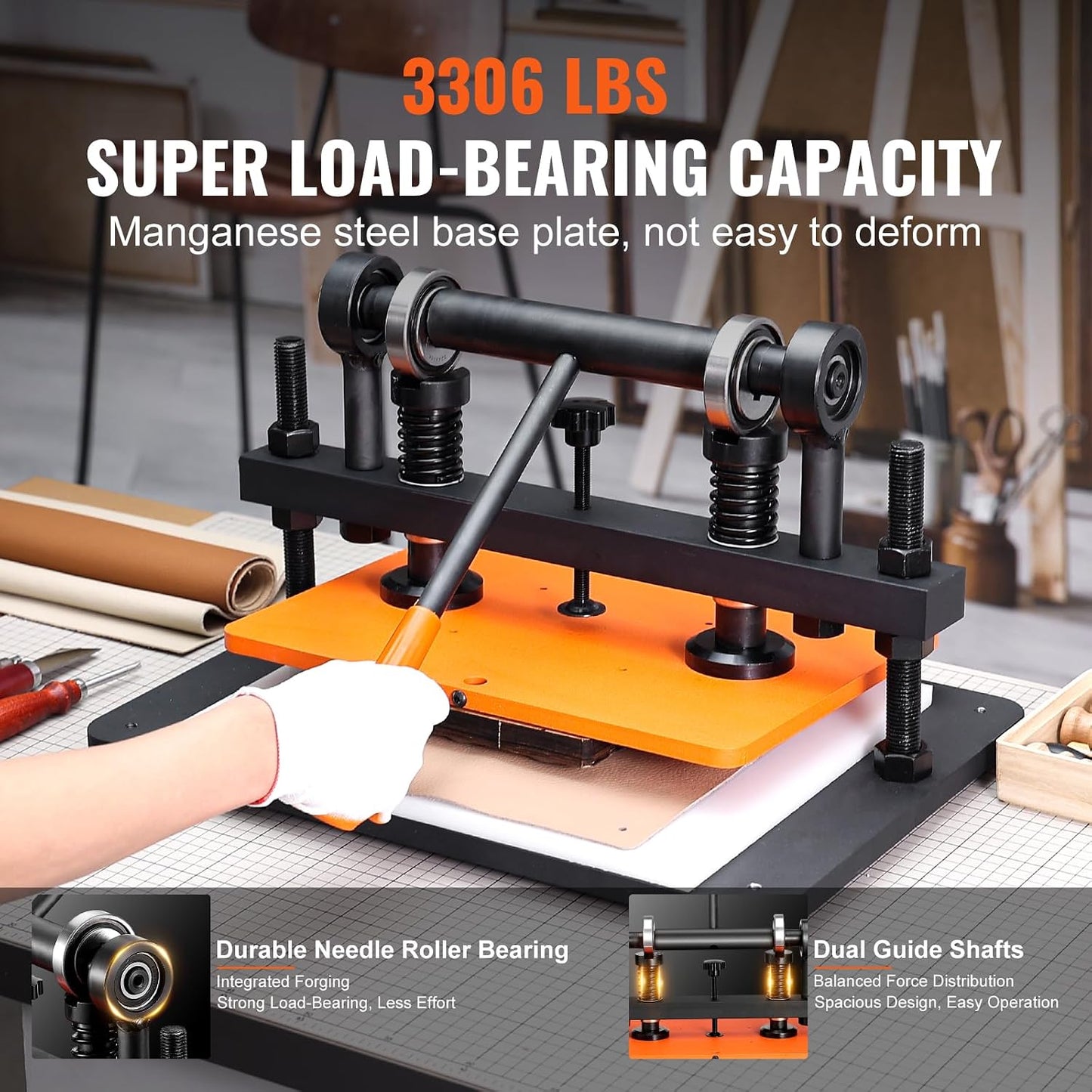 VEVOR Leather Cutting Machine, 14.2 X 10.2 in Embossing Plate Manual Die Cutter, 0.47 in Pressure Stroke Leather Embossing Machine, Dual Guide Shafts Die Cut Machine for Various of Materials