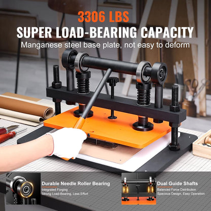 VEVOR Leather Cutting Machine, 14.2 X 10.2 in Embossing Plate Manual Die Cutter, 0.47 in Pressure Stroke Leather Embossing Machine, Dual Guide Shafts Die Cut Machine for Various of Materials