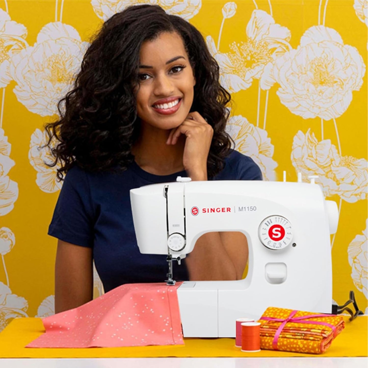 SINGER M1150 Portable Sewing Machine White – Accessories Included | 16 Stitches, Top Drop-In Bobbin, 4-Step Buttonhole, Free Arm, LED Light | Ideal Sewing Machine for Home Projects