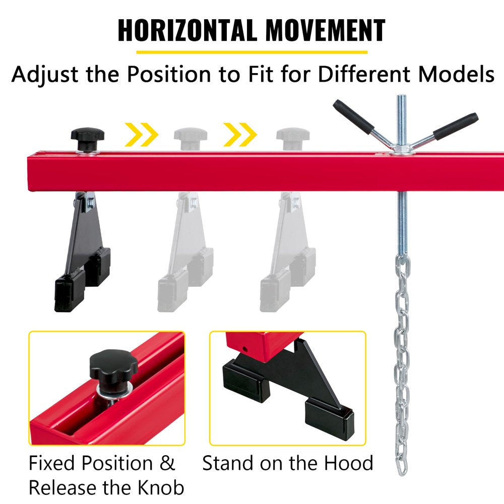 Engine Support Bar 1100 Lbs. Capacity Engine Transverse Bar Engine Hoist 2 Point Lift Holder Hoist Dual Hooks, Engine Hoist Keeps Engine Stable for Home Garages and Auto Repair Shop