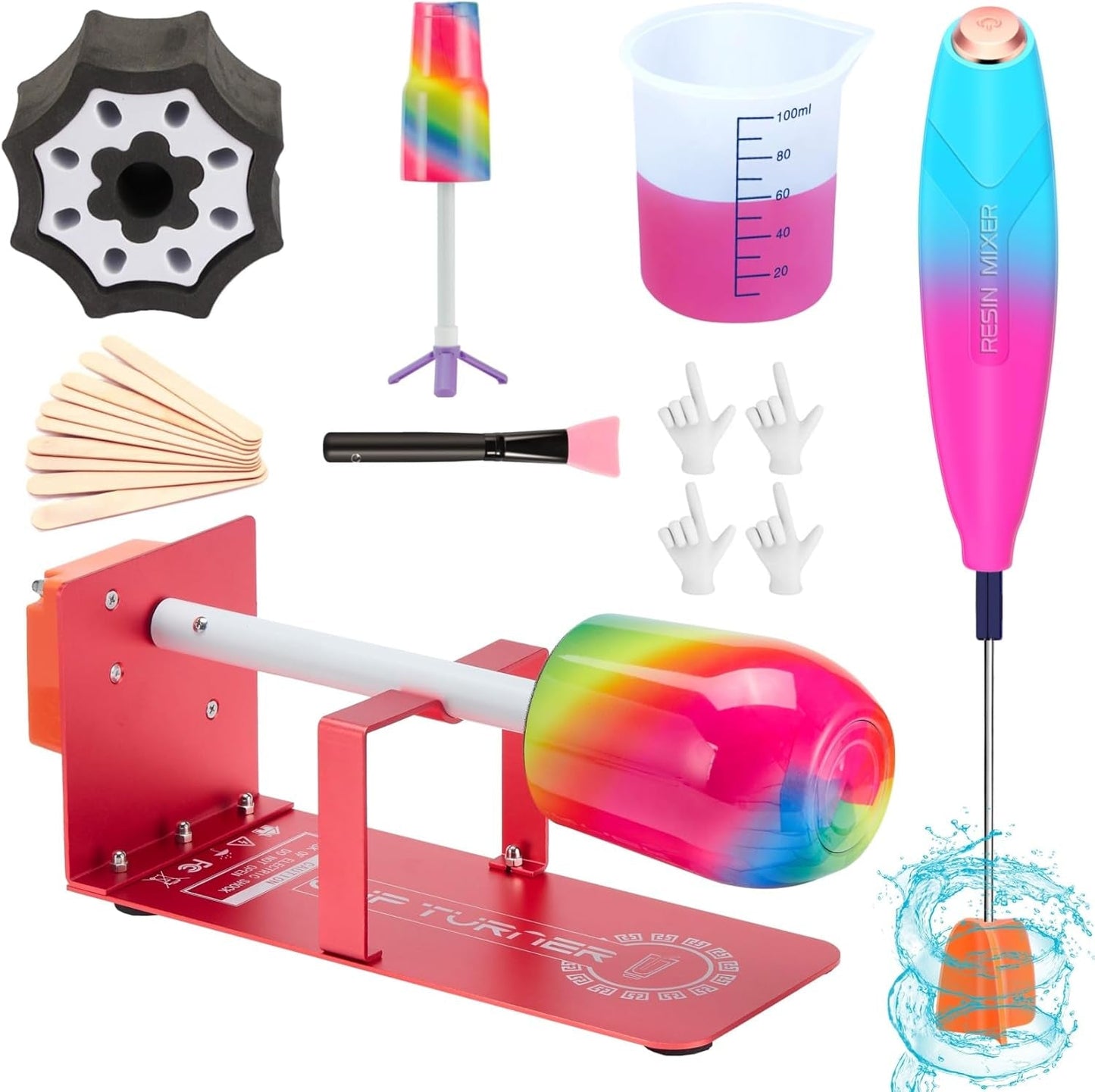 HXH Cup Turner for Crafts Tumbler,Electric Resin Mixer,Tumbler Cup Spinner,Glitter Powder,Epoxy Resin Kit for Tumblers for Beginners with Foam