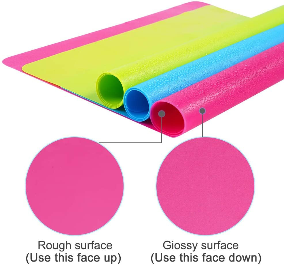 3 Pack Silicone Mat Large Silicone Sheets for Crafts, Liquid, Resin Jewelry Casting Molds Mat, Silicone Placemat 15.7” X 11.8” (Blue & Rose Red & Green)