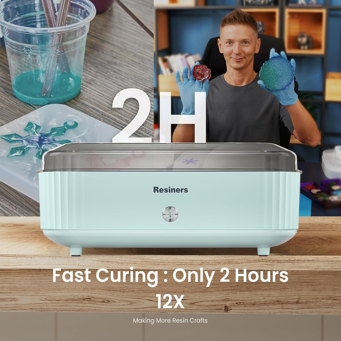 Resin Curing Machine with Larger Tray for Resin Starter, Cure Air, Auto Curing 2H Resin Supplies, Resin Dryer Curing Station for Epoxy Resin Molds Art Craft Casting, Mint Green (Patented)
