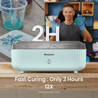Resin Curing Machine with Larger Tray for Resin Starter, Cure Air, Auto Curing 2H Resin Supplies, Resin Dryer Curing Station for Epoxy Resin Molds Art Craft Casting, Mint Green (Patented)