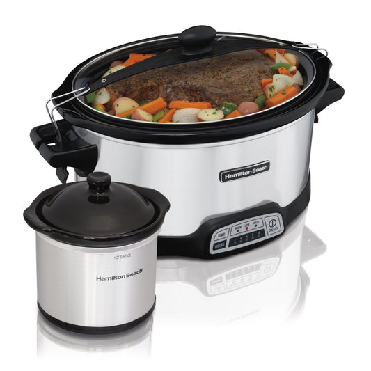 Stay or Go Programmable Slow Cooker with Party Dipper, 7 Quart Capacity, Removable Crock, Stainless Steel, 33477