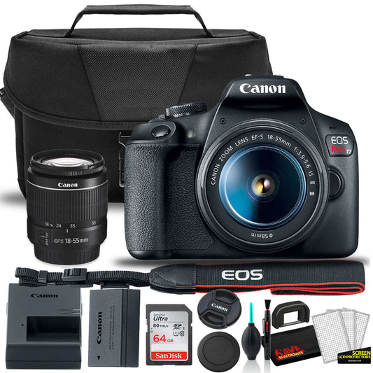 Canon EOS Rebel T7 DSLR Camera with 18-55Mm Lens (Wi-Fi) Bundle with Bag, 64GB Memory Card & Accessories (International Model)