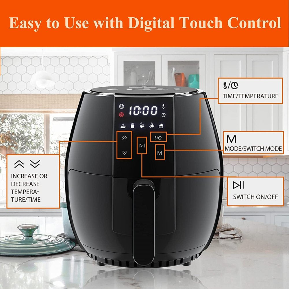 5.8 Quart Air Fryer, Electric Hot Oven Oilless Multifunctional Cooker with Digital LED Touchscreen, Auto Shut-Off, ETL Certified, Best Present Gift (Black)