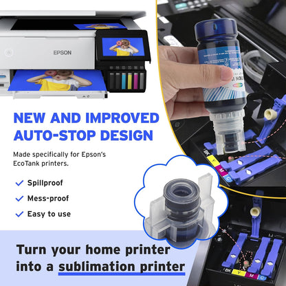 Printers Jack 600ML Sublimation Ink for ET-8550 ET-8500 Wide-Format Supertank Printers Heat Press Transfer on T-Shirt (6X100Ml, 6 Colors-Bk PB CM Y GY) Bigger Bottles with More Ink Auto Fill the Tanks