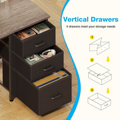 51 Inch Computer Desk with File Drawers & USB Power Outlets- Reversible Home Office Desk with Storage Shelves, Work from Home, Writing Table for Bedroom, Gray Oak