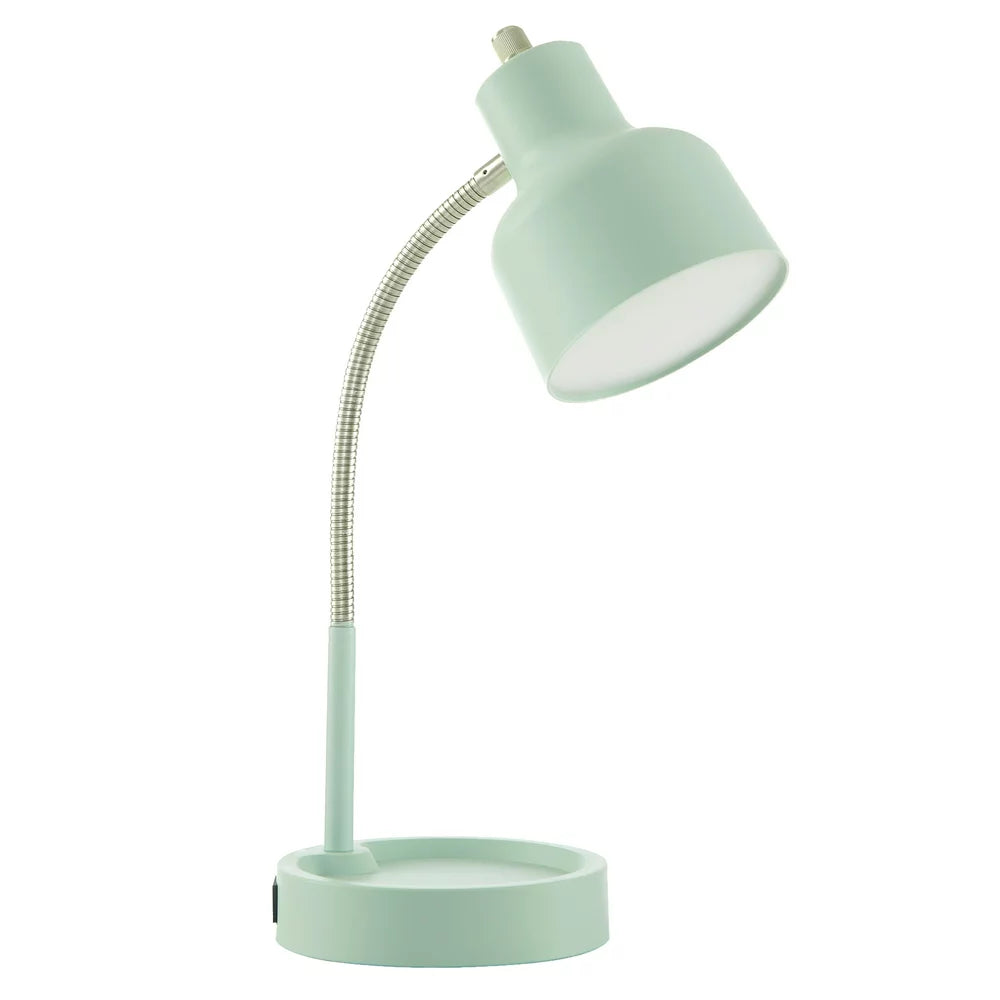 LED Desk Lamp with Catch-All Base & AC Outlet, Matte Mint Green