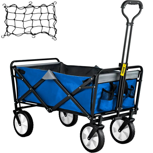 brand Collapsible Wagon Cart ,Folding Wagon Cart , 176 Lbs Load Beach Wagon Oversized Wheels, Portable Folding Wagon Adjustable Handles for Beach, Garden, Sports, Camping,Blue & Gray