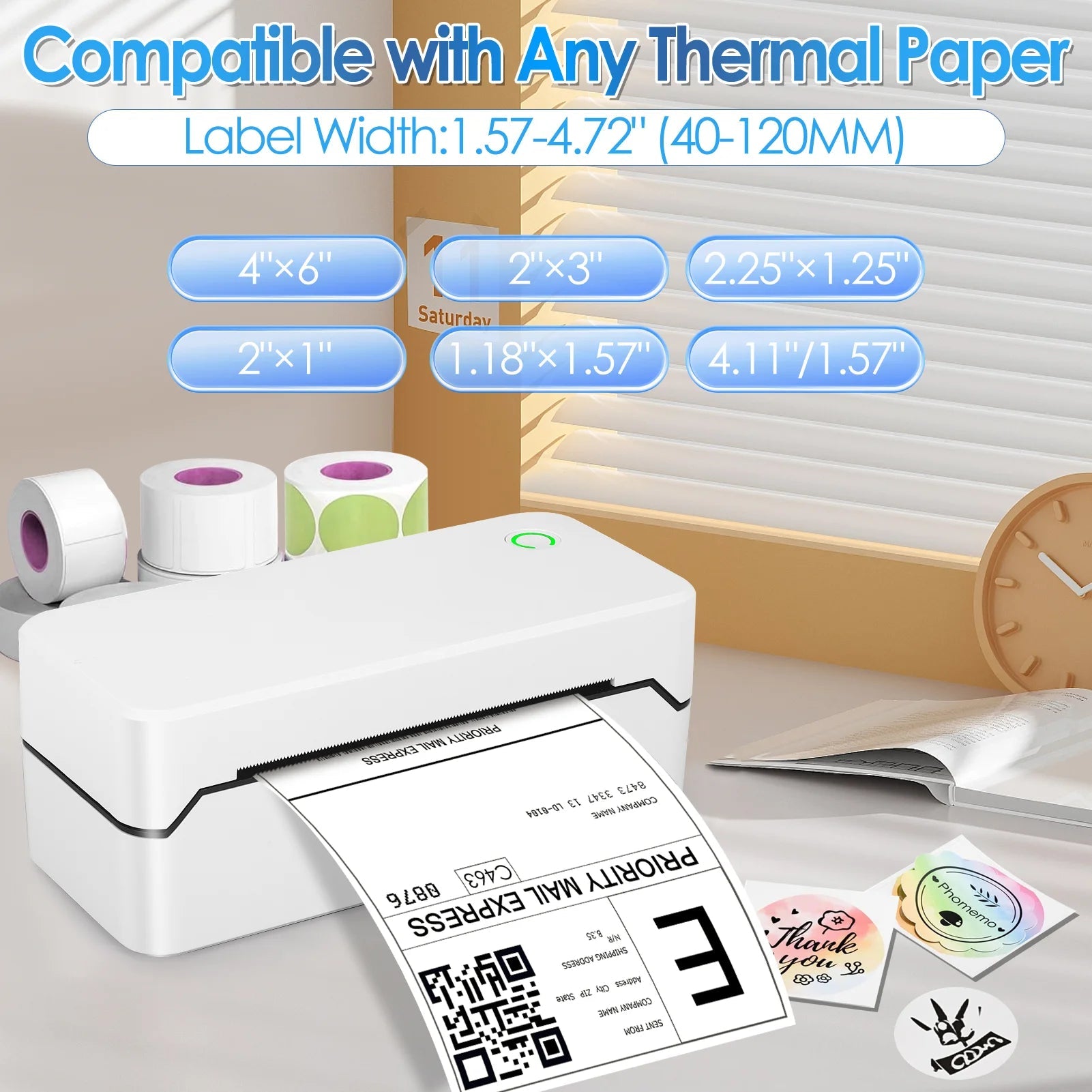 Bluetooth Thermal Shipping Label Printer, Wireless 4X6 Label Printer for Shipping Package and Small Business, Compatible with Android Ios Windows Mac, High Speed Labels Maker Printer