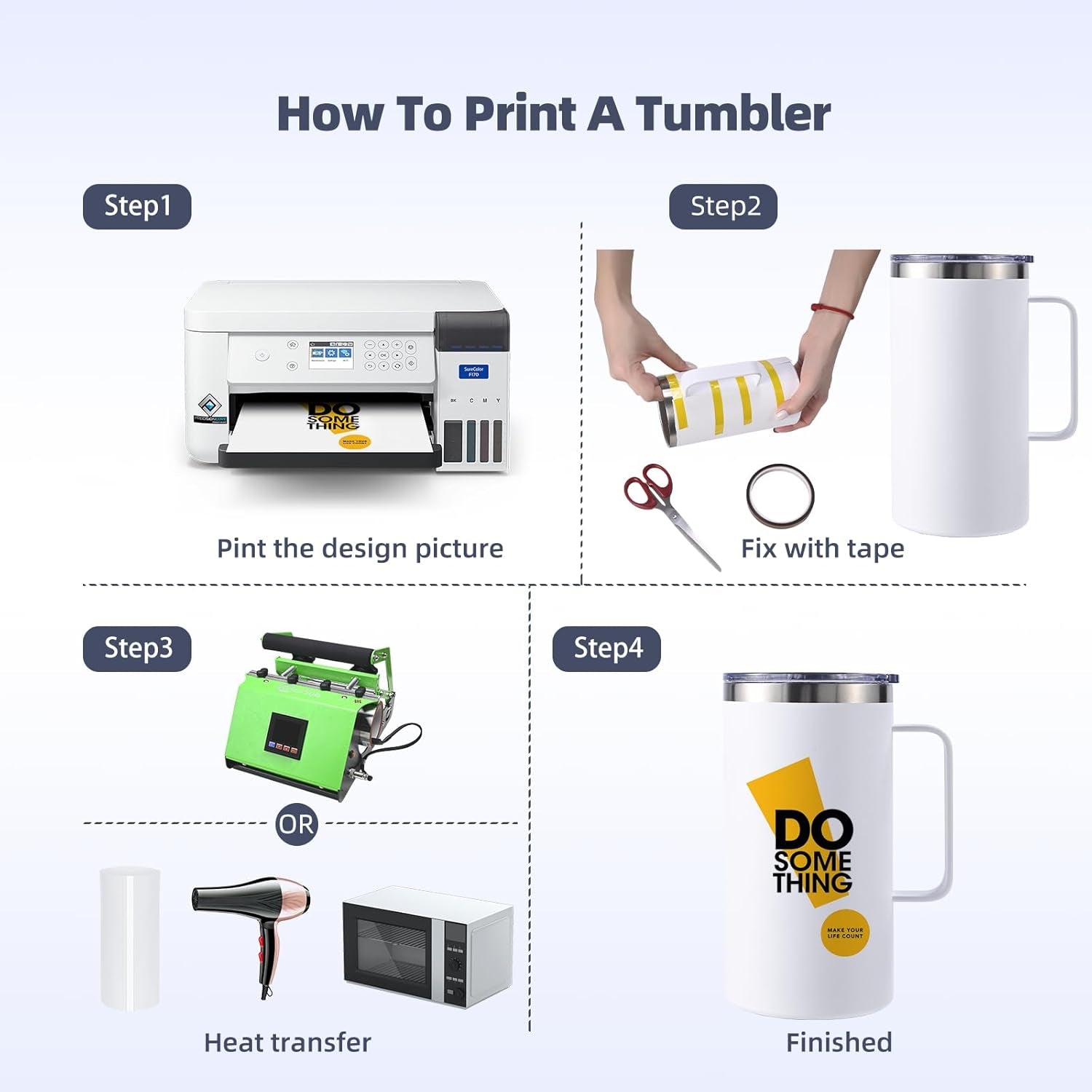 Colorsub 24Oz Sublimation Coffee Mugs with Handle Straight Matte Travel Coffee Cups Insulated Stainless Steel Tumblers with Gift Box, Heat Tape for Hot Cold Drinks, 6 Pack