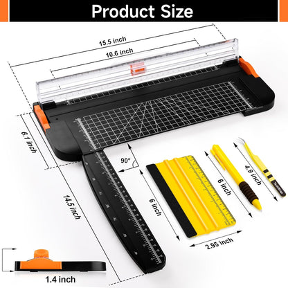 Paper Cutter & A4 Trimmer – Straight Cutter for Paper with Craft Tool Kit, Squeegee, Removal Pen & Tweezers for Scrapbooking, DIY Crafts, Card Making, Labels, Gift Cards, Cardstock & Photos