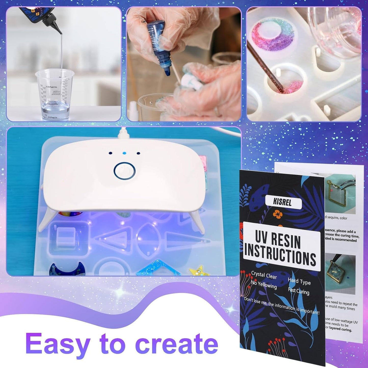KISREL UV Resin Jewelry Making Kit, 300G Crystal Clear Resin with Light and Molds, DIY Jewelry Making Kit, Resina Starter Kits for Keychain and Earring