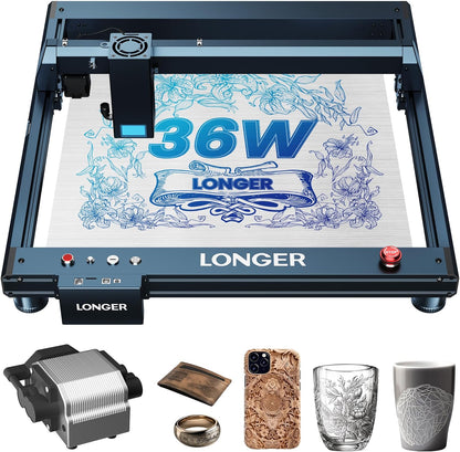 Longer Laser B1 Engraver, 36000Mw Laser Cutter Engraving Machine with Air Assist, DIY Precisely Laser Engraving Machine, CNC Machine for Wood and Metal, Acrylic, Leather, Etc.Laser Class II