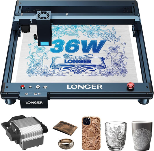 Longer Laser B1 Engraver, 36000Mw Laser Cutter Engraving Machine with Air Assist, DIY Precisely Laser Engraving Machine, CNC Machine for Wood and Metal, Acrylic, Leather, Etc.Laser Class II