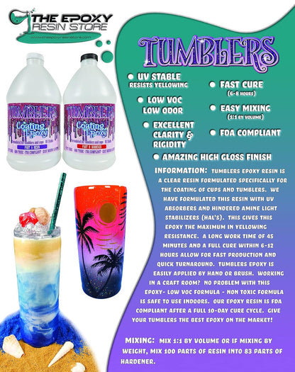The Epoxt Resin Store - Tumbler Coating Epoxy Resin, Super Gloss Shine, Fast Cure, Self Leveling, Low Odor, Easy Mixing (1-1), UV Stable, 2 Part 1 Gallon Kit