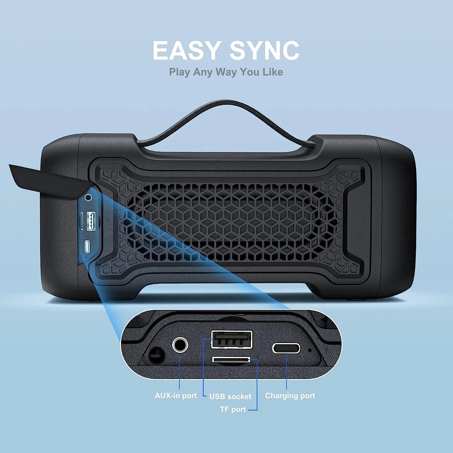 Bluetooth Speaker with Deep Bass Basser Portable Speakers Wireless Stereo Sound, IPX6 Waterproof, TF/SD Card, Aux-In, USB Input, Built-In Mic, 24H Playtime for Home Party Outdoor Beach Pool