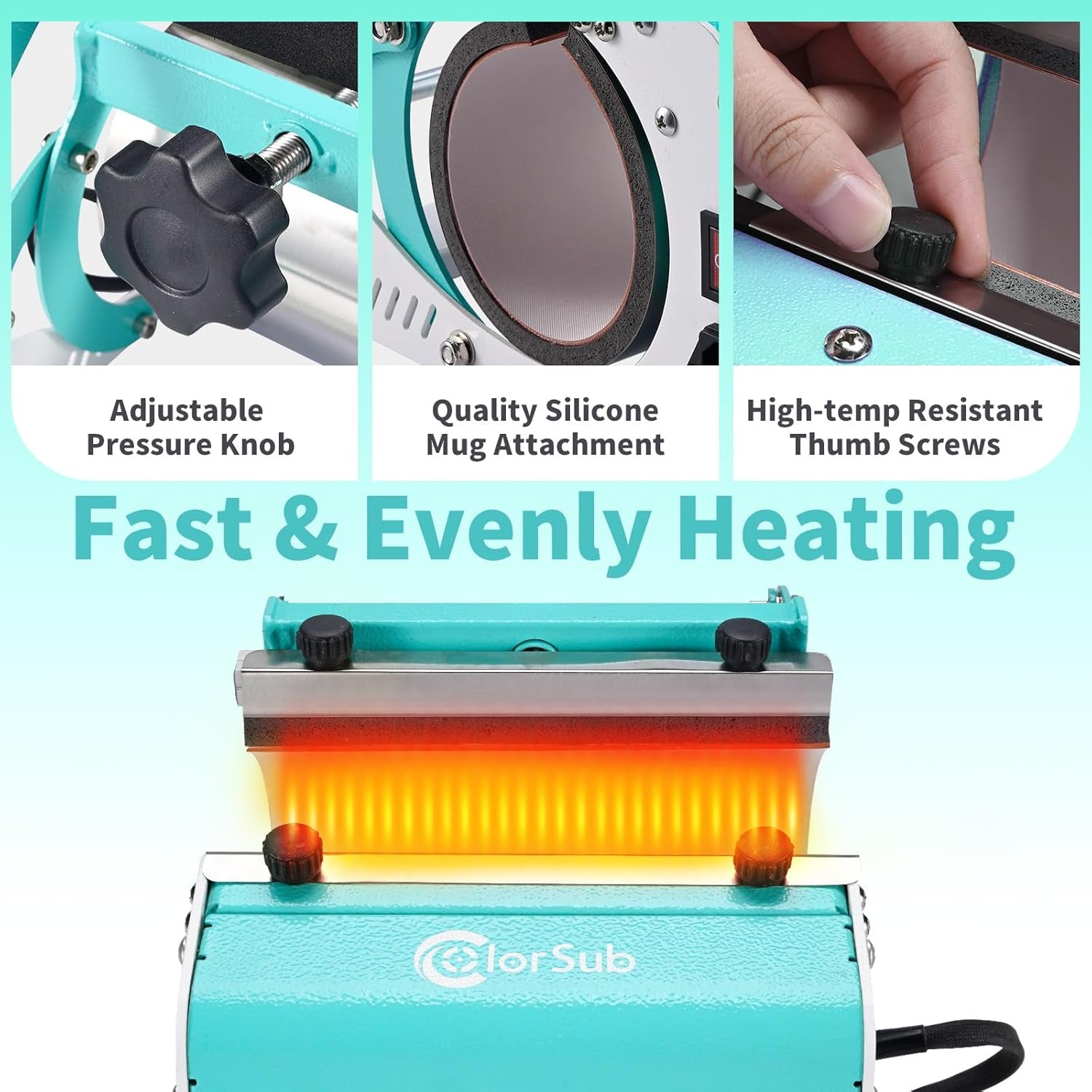 Colorsub 3 in 1 40 OZ Tumbler Heat Press Machine 11 OZ 15 OZ Mug Press Sublimation Machine for Sublimation 40 OZ Tumbler with Handle Straight Tumblers Bottles Mugs Glass Cup Printing Teal