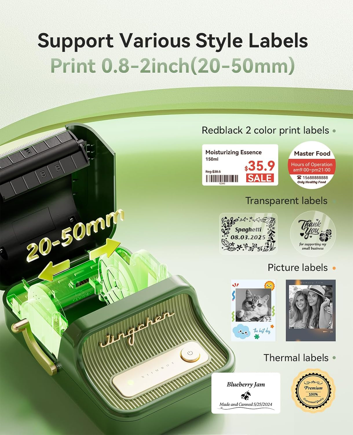NIIMBOT B21 Pro Label Maker, 300DPI HD Label Printer, Ideal for Notes,Photos, Study Graphics, Memo Maker,50X30Mm Label(Pine Green)