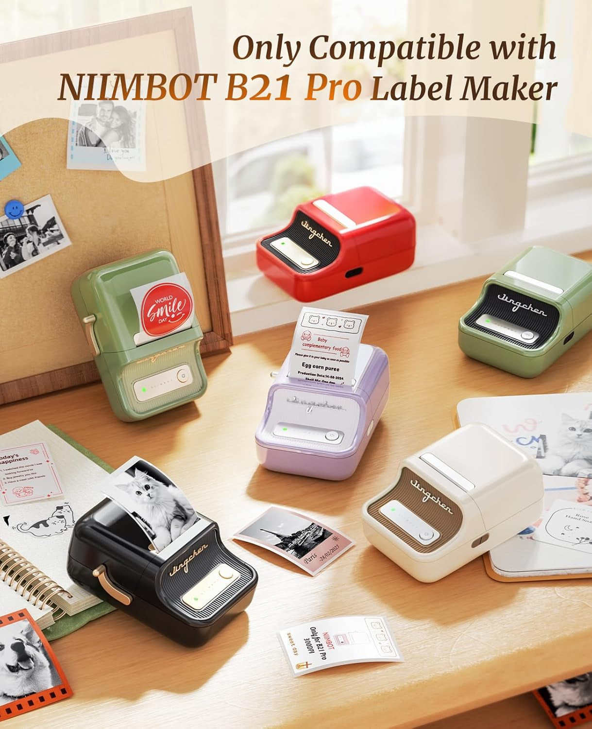 NIIMBOT Refill Label- 300DPI Red & Black Dual Color Sticker Paper Sweet Heart (2"X1.69"/50X43Mm) for School, Office, Retail, Baking & Safety Labels - Compatible with Pro Series Label Makers