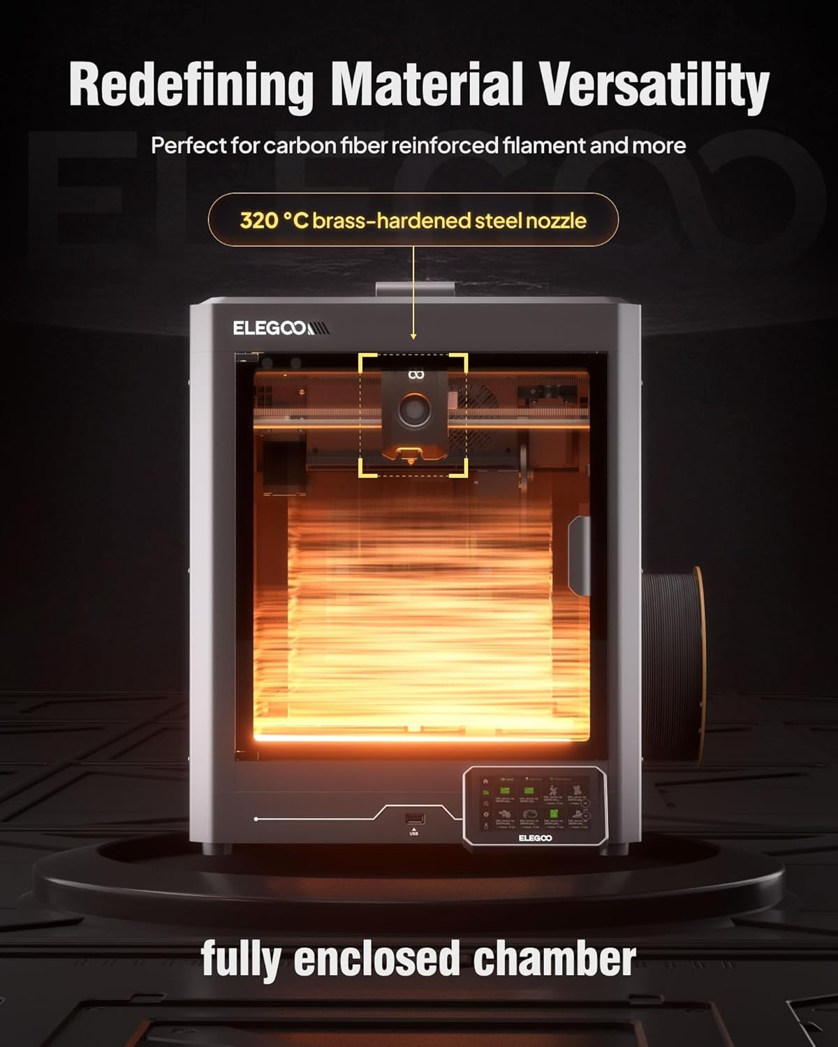 ELEGOO Centauri Carbon 3D Printer, Corexy 500Mm/S High Speed Printing with Auto Calibration, 320°C Nozzle and Built-In Camera, Ready to Print Out of the Box, 256X256X256Mm Printing Size