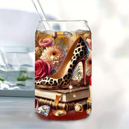 5Pcs Leopard Print Luxury High Heels UV DTF Cup Wraps Winter UV DTF Transfer Sticker for Glass Cups Furniture Craft DIY Crafts，Rub on Transfer Stickers for DIY Water Bottle Laptop Decal Wood Car