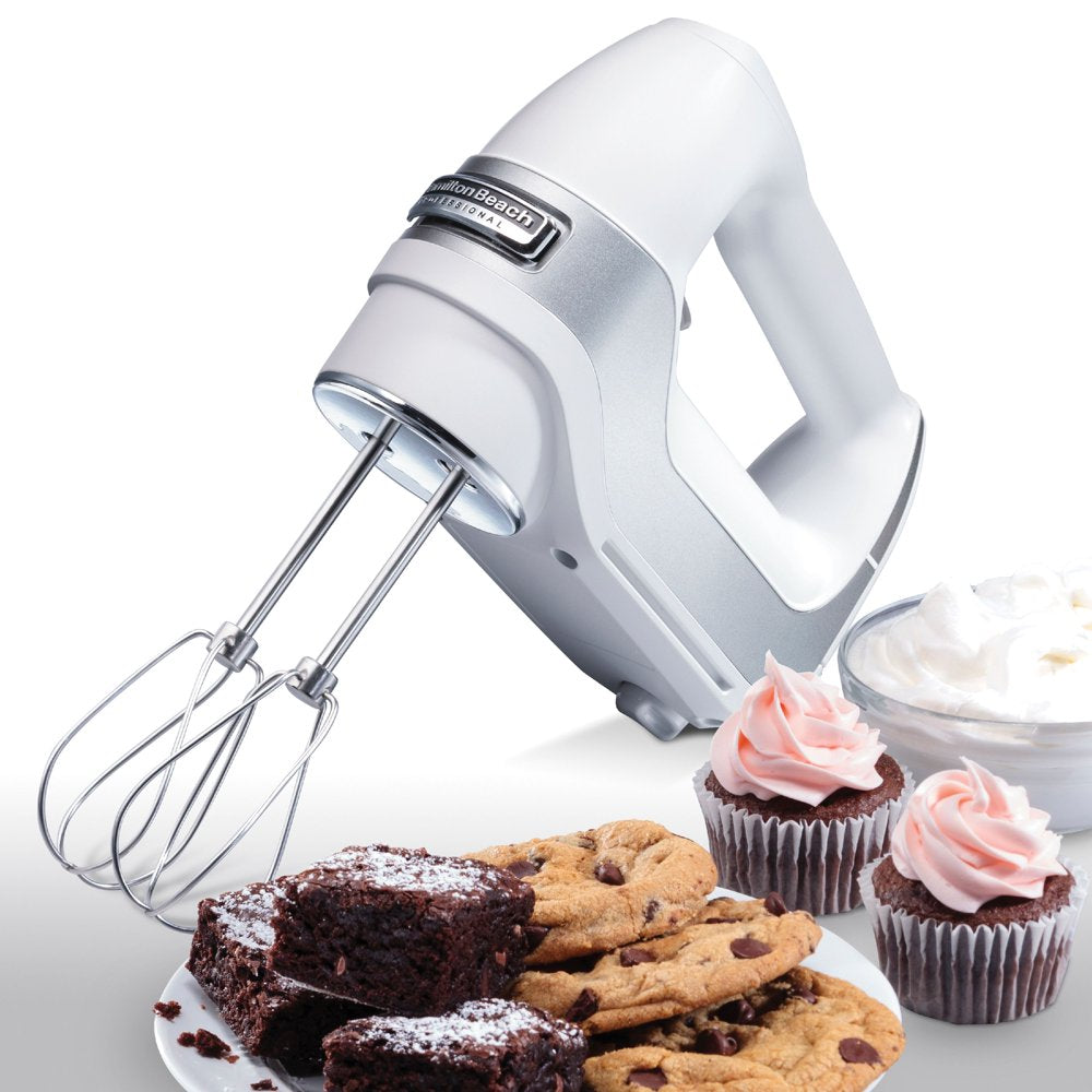 Professional 5-Speed Electric Hand Mixer, High Performance DC Motor, Quickburst, Slow Start Speed, Stainless Steel Beaters and Whisk, White, 62652