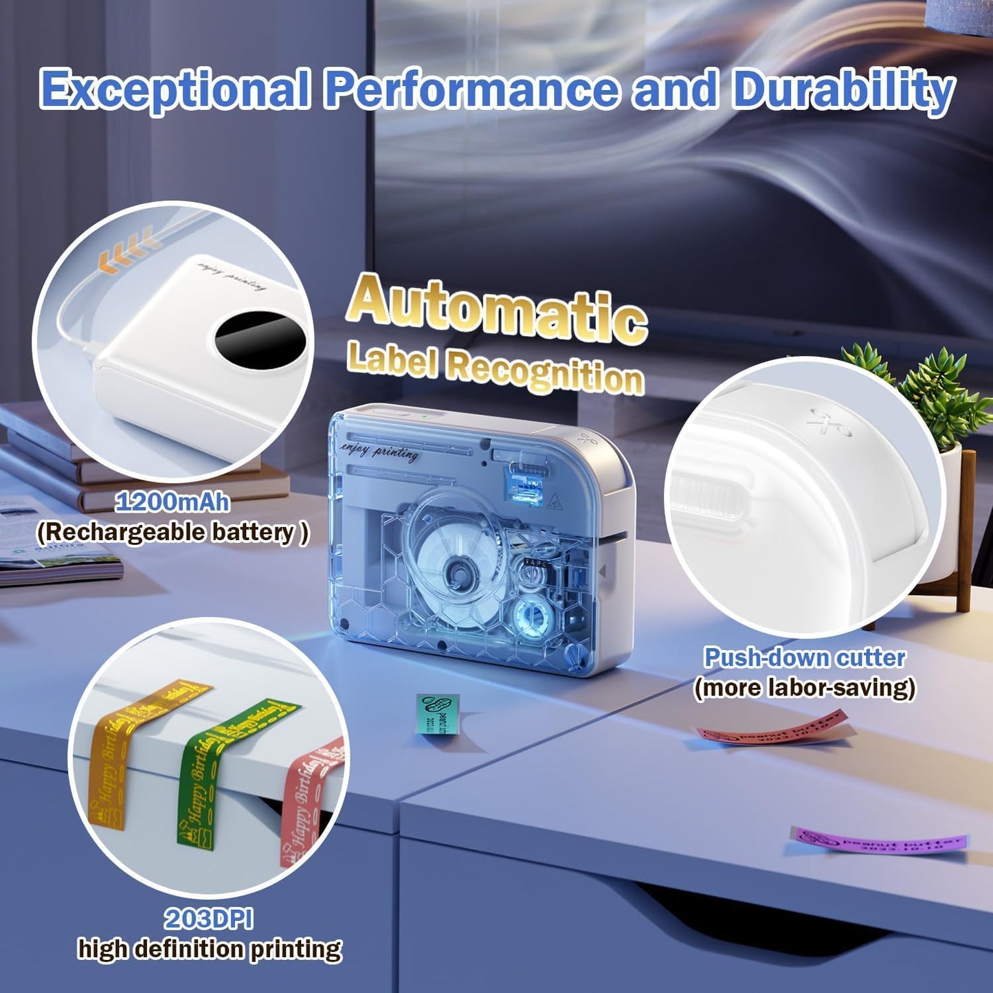 Phomemo Ribbon Printer, A30 Thermal Transfer Printing Bluetooth Wireless Portable Small Label Maker Machine with 4 Tapes, Mini Sticker Printer Rechargeable for Gift Wrapping, DIY Crafts, Father’S Day