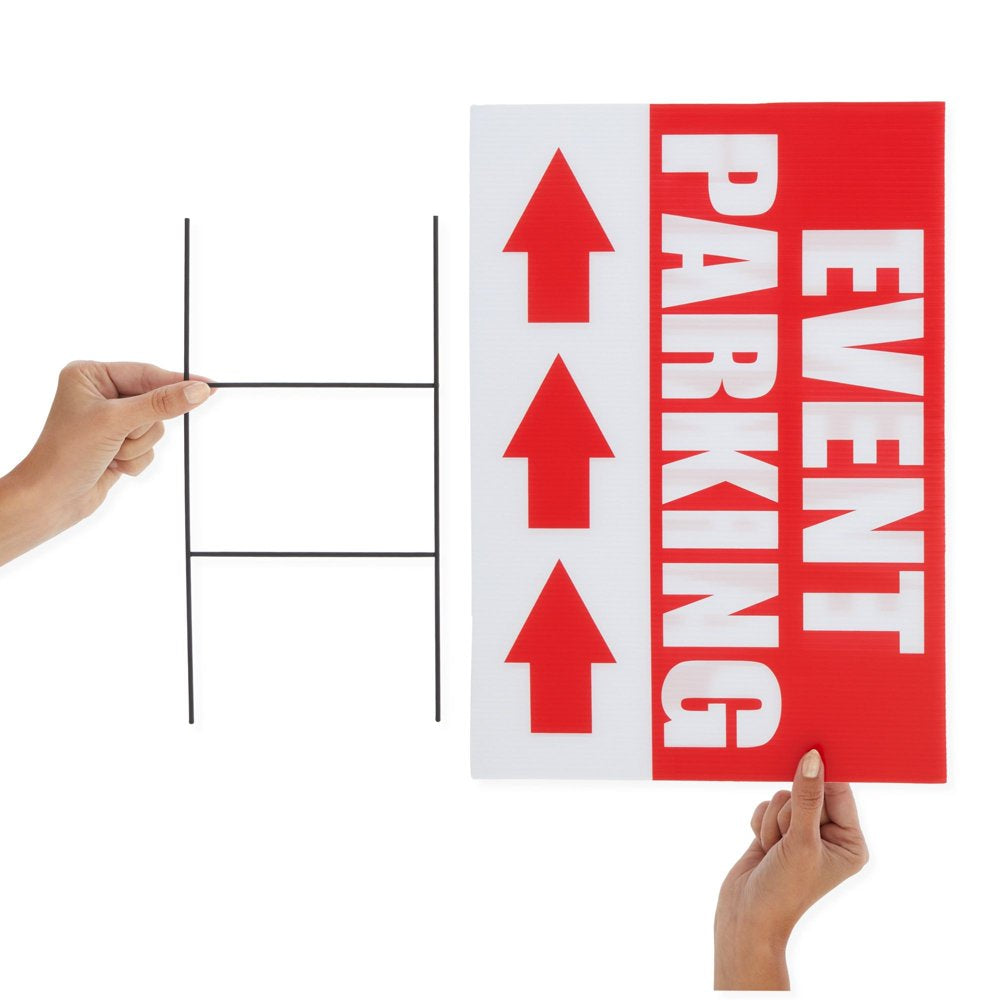 6 Pack Outdoor Event Parking Signs with Arrows, 12 X 17 Inch Double Sided Corrugated Plastic Yard Signage with Stakes in 3 Designs, Event Parking, Directional Signage