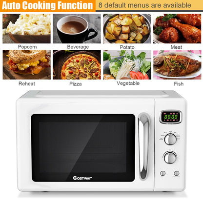 0.9Cu.Ft. Retro Countertop Compact Microwave Oven 900W 8 Cooking Settings White