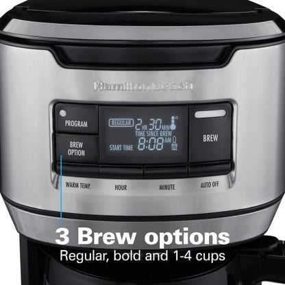 Front Fill Coffee Maker, 14 Cups, Glass, Stainless Steel and Black, 46392