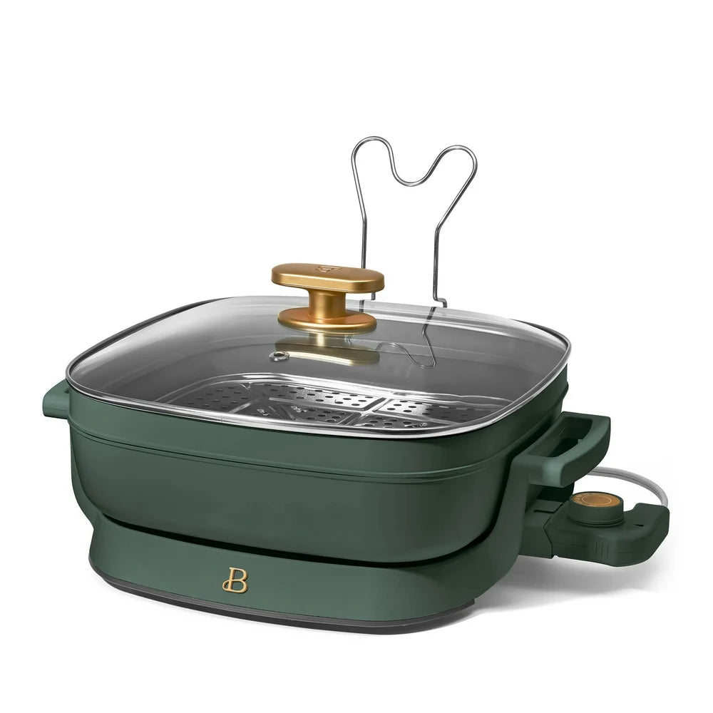 5 in 1 Electric Skillet - Expandable up to 7 Qt with Glass Lid, Thyme Green by Drew Barrymore