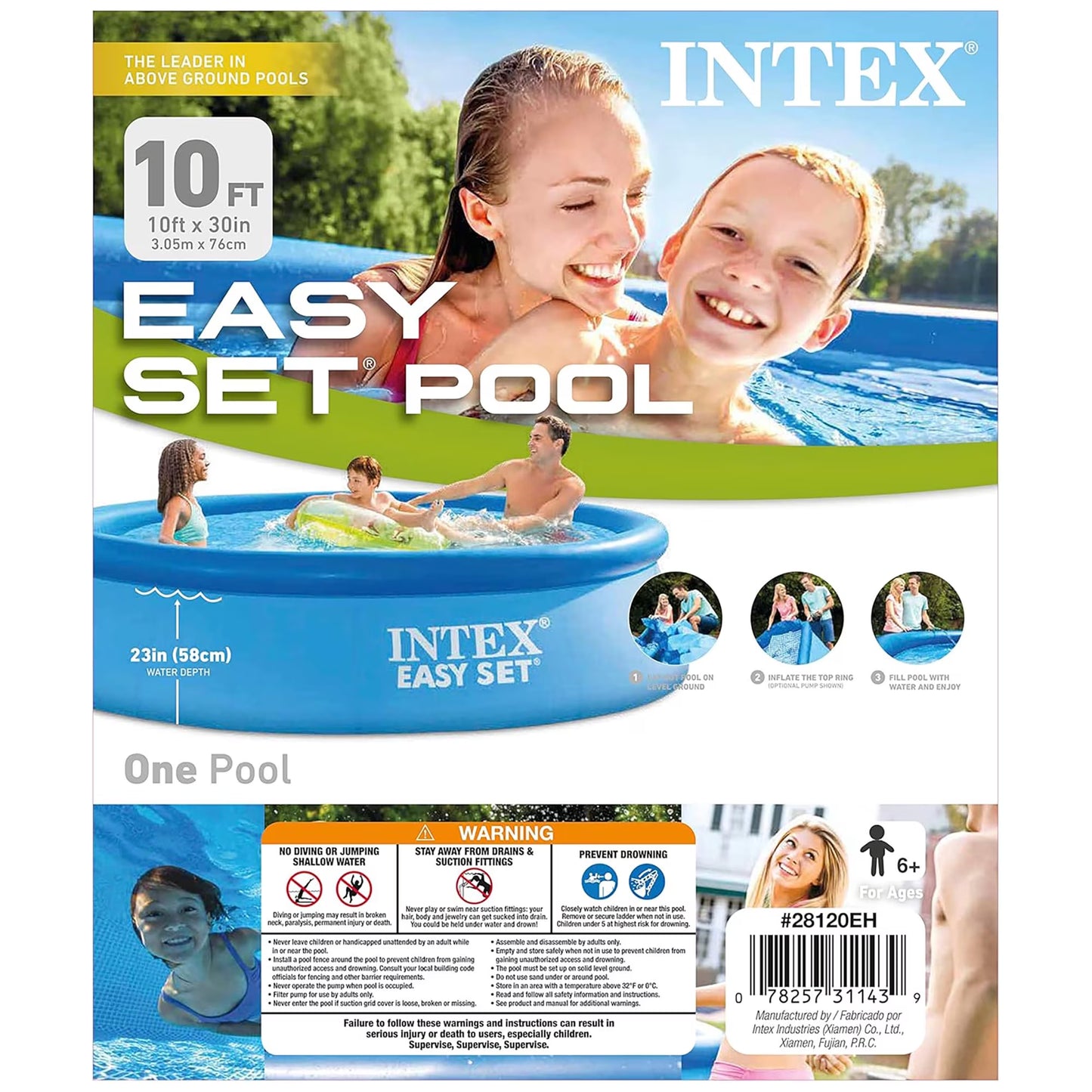 : : Easy Set Pool - 10' X 30" - Inflatable above Ground Swimming Pool, Puncture-Resistant Material, 1018 Gal Cap, Kids-Family Water Play, 28120EH