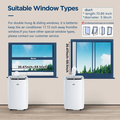 Portable Air Conditioner, 5,300 BTU Dual Motor, for Rooms up to 240 Sq Ft, Cooling, Dehumidifier, Fan(8000Btu ASHRAE)