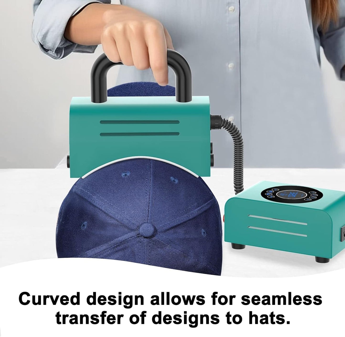 Hat Heat Press,Curved Heating Plate and Curved Panel for Easy Press and Fit of Caps,4 Preset Time and Temperature Settings Small Portable Hat Heat Press Machine for Hats Wristbands Bags