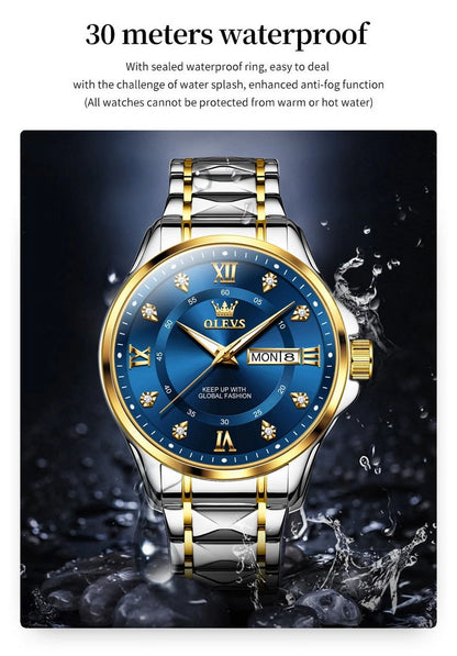 Watches for Men Business Dress Diamond Analog Quartz Date Luxury Classic Casual Stainless Steel Waterproof Luminous Mens Wrist Watches Gifts Reloj Para Hombre Blue/Gold/Black Dial