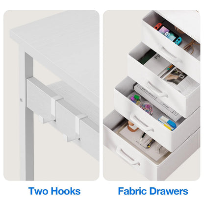 Reversible Modern Simple Style L Shaped Desk with Charging Station and Drawers, Pure White