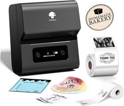 Phomemo Label Printer M221-3 Inch Wide Portable Label Maker for Small Business, Barcode & Address Labels, Compatible with Phone/Pc, Space Gray + 100 Labels